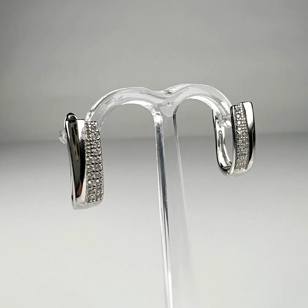 Cercei creole zirconia leverback din argint 925, 15mm - vedere 1