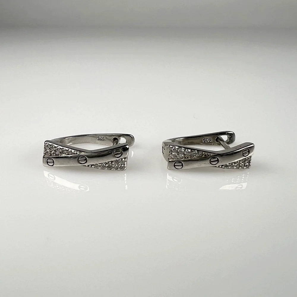 Cercei creole argint 925 cu zirconia si prindere leverback 14mm - vedere 1