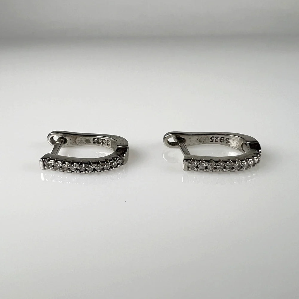Cercei creole argint 925 cu zirconia si leverback 13mm - vedere 1
