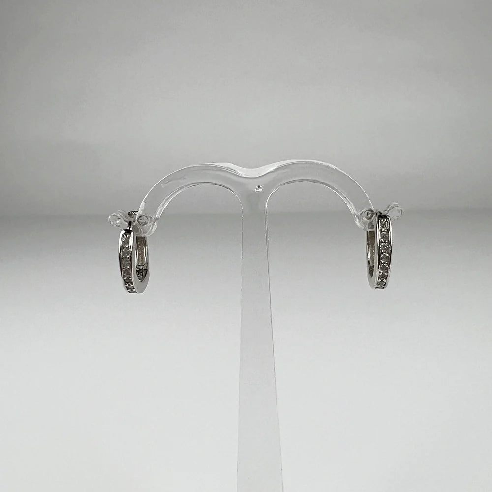 Cercei creole argint 925 cu zirconia si prindere leverback 15mm - vedere 1