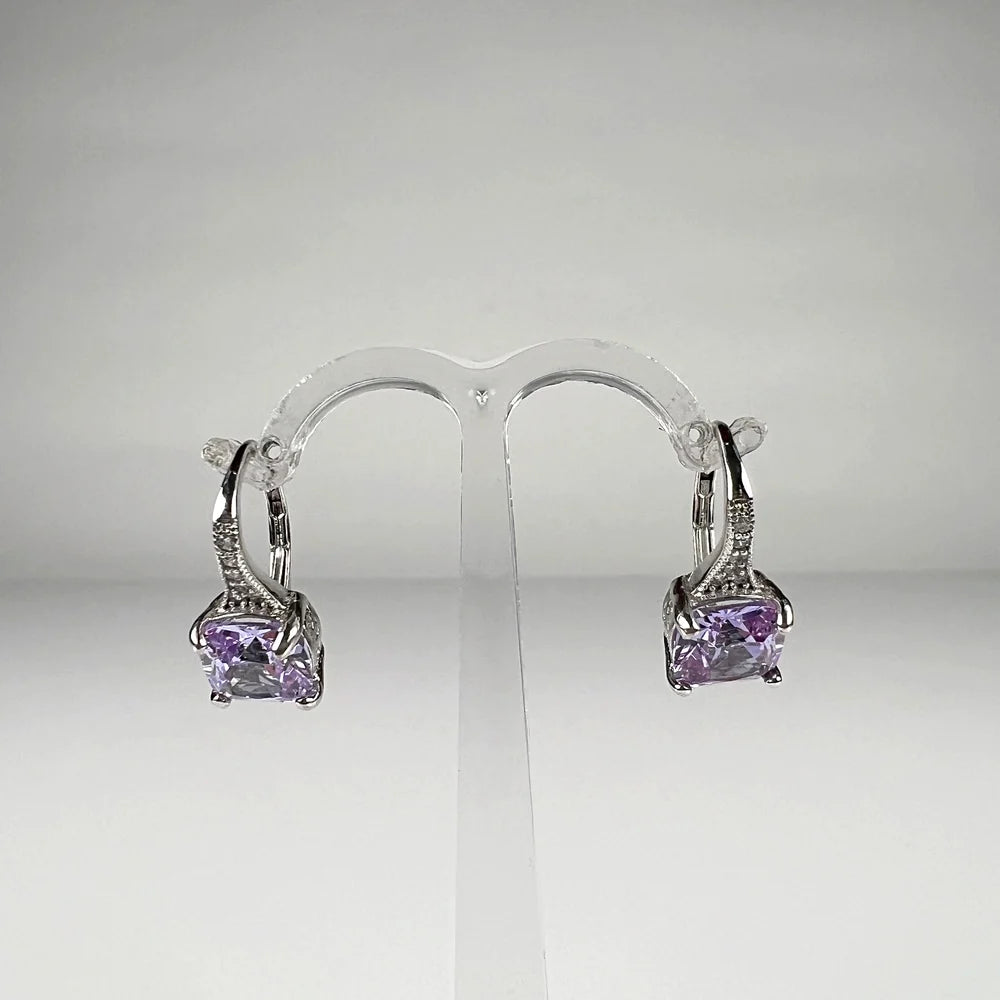 Cercei drop zirconia cu prindere leverback din argint 925 - vedere 1