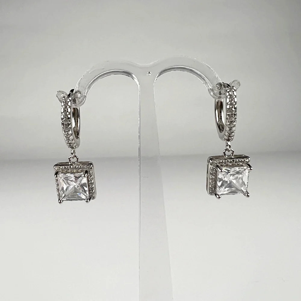 Cercei drop zirconia cu prindere leverback din argint 925 - vedere 1