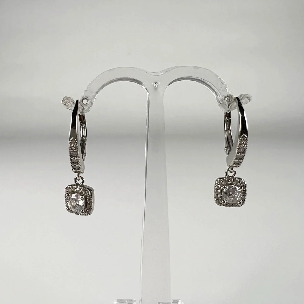 Cercei drop zirconia cu prindere leverback din argint 925 - vedere 1