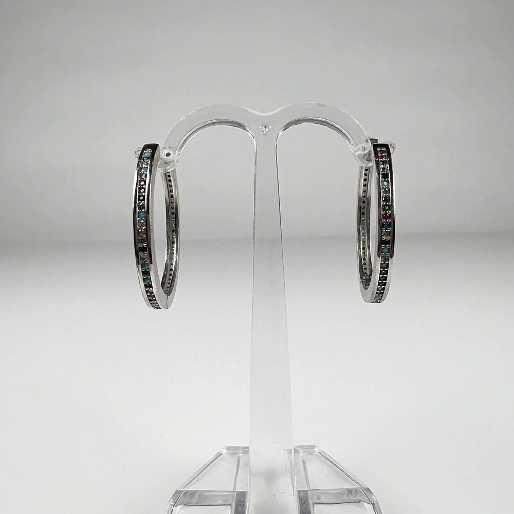 Cercei creole argint 925 cu zirconia - 25mm creola continua - vedere 1