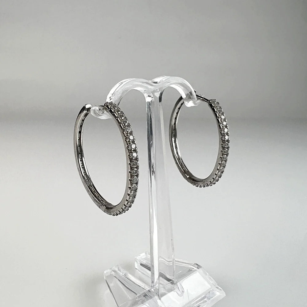 Cercei creole argint 925 cu zirconia si prindere continua 28mm - vedere 1
