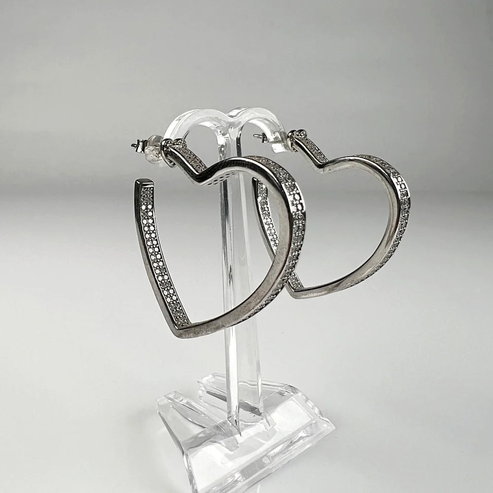 Cercei creole argint 925 cu zirconia si prindere fluture 35mm - vedere 1