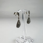 Cercei drop Marcasite din argint 925 cu prindere fluture - vedere 1