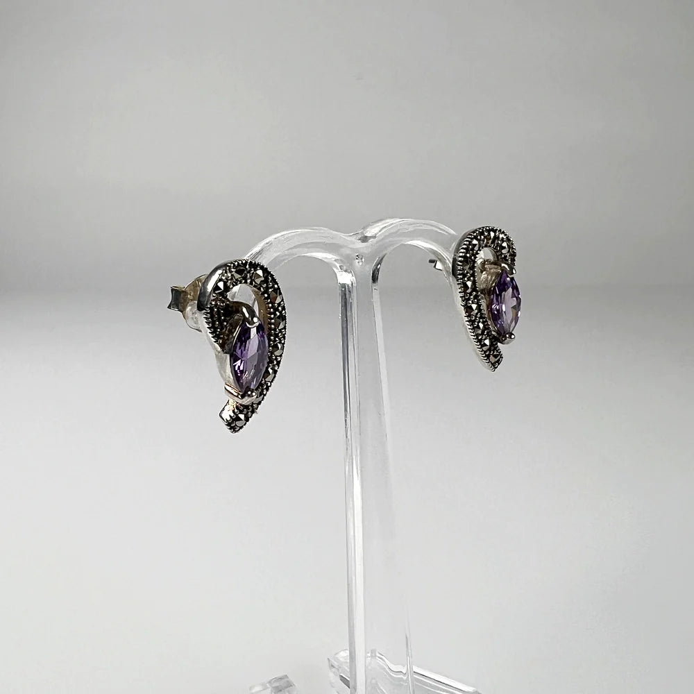 Cercei marcasite cu surub si fluture din argint 925 - vedere 1