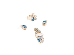 Set Bijuterii din Argint 925 - Cercei, Inel, Pandantiv - Azurit In Granit - Marime 9 / Reglabil - Bleu