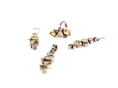 Set Bijuterii din Argint 925 - Cercei, Inel, Pandantiv - Citrin, Peridot - Marime 9 / Reglabil - Verde