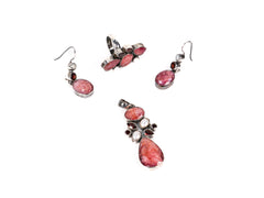 Set Bijuterii din Argint 925 - Inel, Pandantiv, Cercei - Rodocrozit, Perla - Marime 8 - Alb