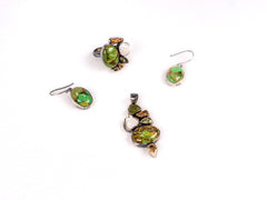 Set Bijuterii din Argint 925 - Cercei, Inel, Pandantiv - Turcoaz, Citrin - Marime 9 / Reglabil - Alb, Auriu