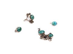 Set Bijuterii din Argint 925 - Cercei, Inel, Pandantiv - Quartz Fumuriu, Turcoaz Verde - Marime 9 - Verde, Maro