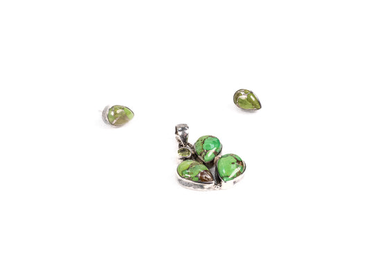 Set Bijuterii din Argint 925 - Cercei, Pandantiv - Quartz Verde, Peridot - Verde