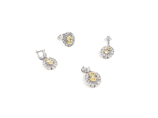 Set Bijuterii din Argint 925 - Cercei, Inel, Pandantiv - Zirconia - Marime 8 - Auriu