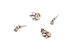 Set Bijuterii din Argint 925 - Cercei, Inel, Pandantiv - Citrin - Marime 7 - Auriu