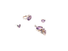 Set Bijuterii din Argint 925 - Cercei, Inel, Pandantiv - Ametist - Marime 8 / Reglabil - Violet #1