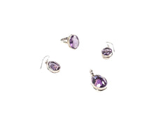 Set Bijuterii din Argint 925 - Cercei, Inel, Pandantiv - Ametist - Marime 7 - Violet