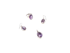 Set Bijuterii din Argint 925 - Cercei, Inel, Pandantiv - Ametist - Marime 7 - Violet