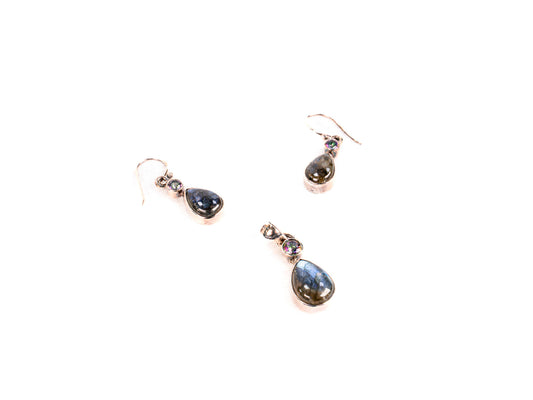 Set Bijuterii din Argint 925 - Cercei, Pandantiv - Labradorit - Verde