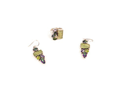 Set Bijuterii din Argint 925 - Cercei, Inel - Ametist, Peridot - Marime 9 / Reglabil - Violet