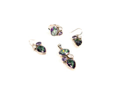 Set Bijuterii din Argint 925 - Cercei, Pandantiv, Inel - Perla, Ametist - Marime 8 / Reglabil - Alb, Violet