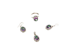 Set Bijuterii din Argint 925 - Cercei, Inel, Pandantiv - Topaz - Marime 8 - Violet