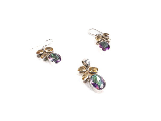 Set Bijuterii din Argint 925 - Cercei, Pandantiv - Citrin - Violet