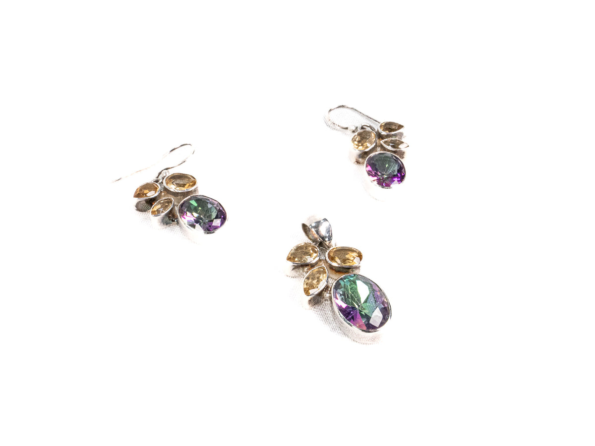 Set Bijuterii din Argint 925 - Cercei, Pandantiv - Citrin - Violet