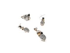 Set Bijuterii din Argint 925 - Cercei, Inel, Pandantiv - Onix, Citrin, Quartz Rutilat - Marime 9 / Reglabil - Negru, Auriu