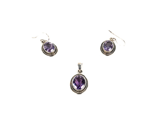 Set Bijuterii din Argint 925 - Cercei, Pandantiv - Ametist - Violet #1