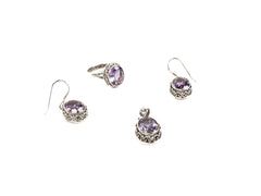 Set Bijuterii din Argint 925 - Cercei, Inel - Ametist - Marime 9 - Violet