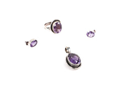 Set Bijuterii din Argint 925 - Cercei, Inel, Pandantiv - Ametist - Marime 8 / Reglabil - Violet #2