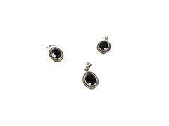 Set Bijuterii din Argint 925 - Cercei, Pandantiv - Onix Fatetat - Negru