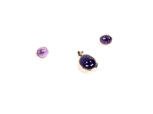 Set Bijuterii din Argint 925 - Cercei, Pandantiv - Ametist - Violet #2