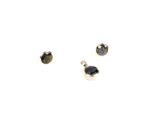 Set Bijuterii din Argint 925 - Cercei, Pandantiv - Labradorit - Gri #2