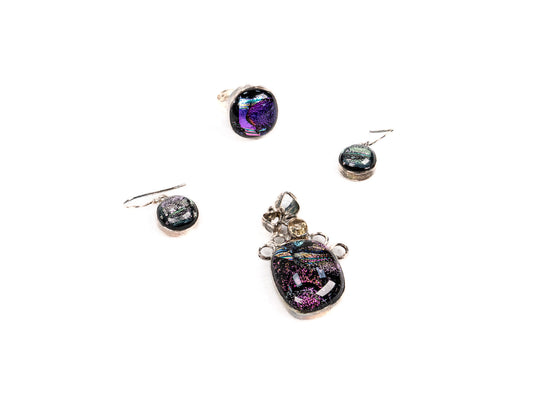 Set Bijuterii din Argint 925 - Cercei, Inel, Pandantiv - Cuart Druzy - Marime 8 - Multicolor