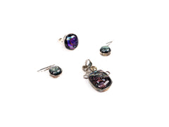Set Bijuterii din Argint 925 - Cercei, Inel, Pandantiv - Cuart Druzy - Marime 8 - Multicolor