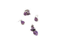 Set Bijuterii din Argint 925 - Cercei, Inel, Pandantiv - Turcoaz Violet - Marime 7 / Reglabil - Auriu