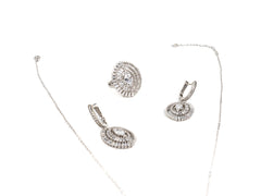 Set Bijuterii din Argint 925 - Cercei, Inel, Lant, Pandantiv - Zirconia - Marime 8 - Argintiu