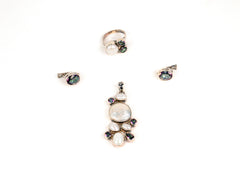 Set Bijuterii din Argint 925 - Cercei, Pandantiv, Inel - Perla - Marime 9 / Reglabil - Violet