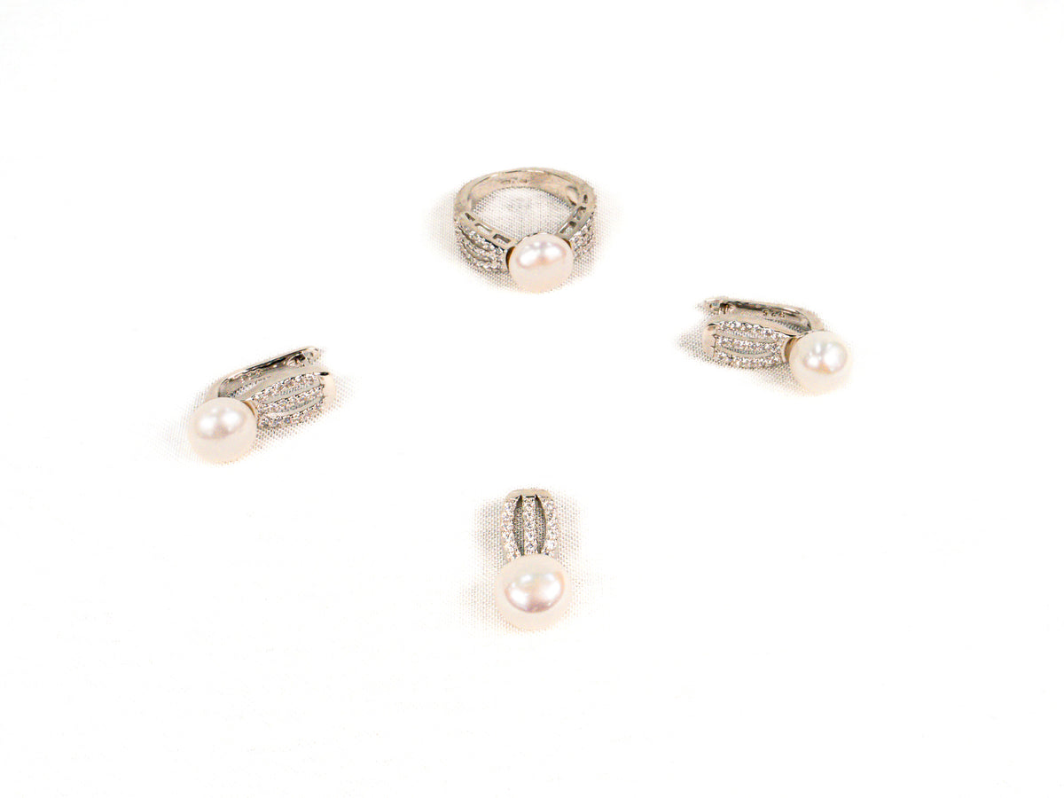 Set Bijuterii din Argint 925 - Cercei, Inel, Pandantiv - Zirconia - Marime 6 - Argintiu