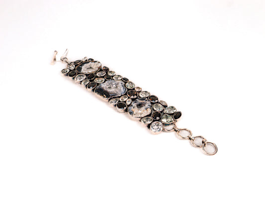 Bratara din Argint 925 - cu Agat, Cuart Fumuriu, Ametist verde - Reglabila - 200mm x 30mm - Maro, Verde