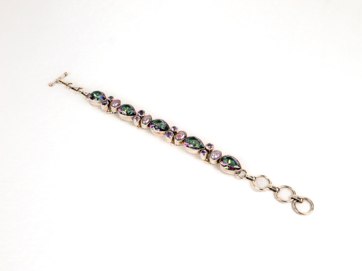 Bratara din Argint 925 - cu Topaz, Perla mov - Reglabila - 200mm x 10mm - Violet