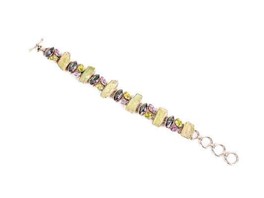 Bratara din Argint 925 - cu Ametist, Cianit Verde - Reglabila - 200mm x 15mm - Verde