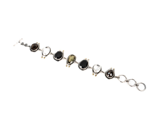 Bratara din Argint 925 - cu Cuart Fumuriu, Peridot, Onix - Reglabila - 200mm x 15mm - Multicolor