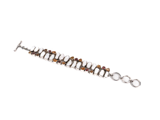 Bratara din Argint 925 - cu Perla Sidefata, Citrin natural - Reglabila - 200mm x 20mm - Alb