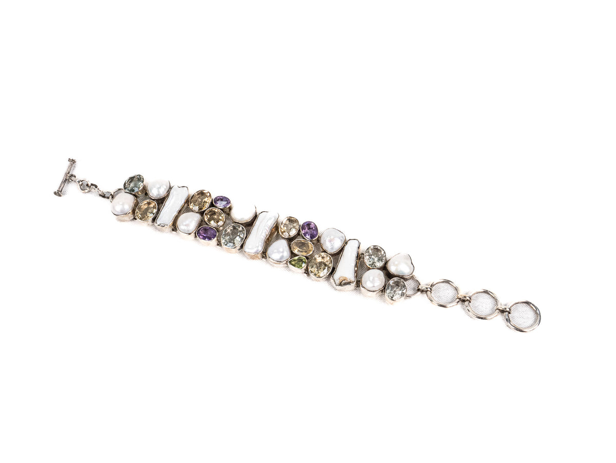 Bratara din Argint 925 - cu Perla Sidefata - Reglabila - 200mm x 20mm - Mov verde