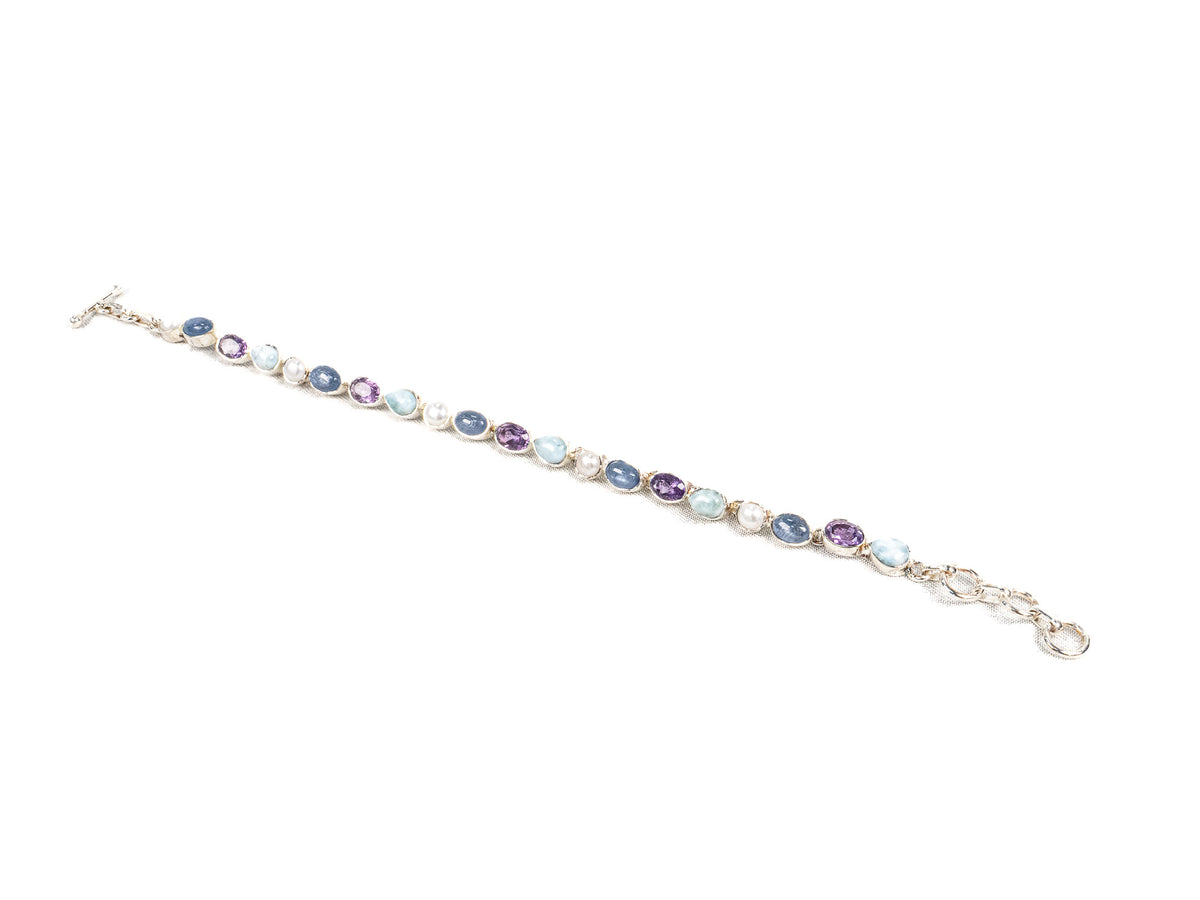 Bratara din Argint 925 - cu Ametist, Larimar - Reglabila - 210mm x 10mm - Mov, Bleu