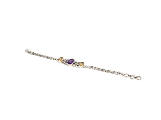 Bratara din Argint 925 - cu Citrin, Aquamarine - Reglabila - 200mm x 10mm - Multicolor